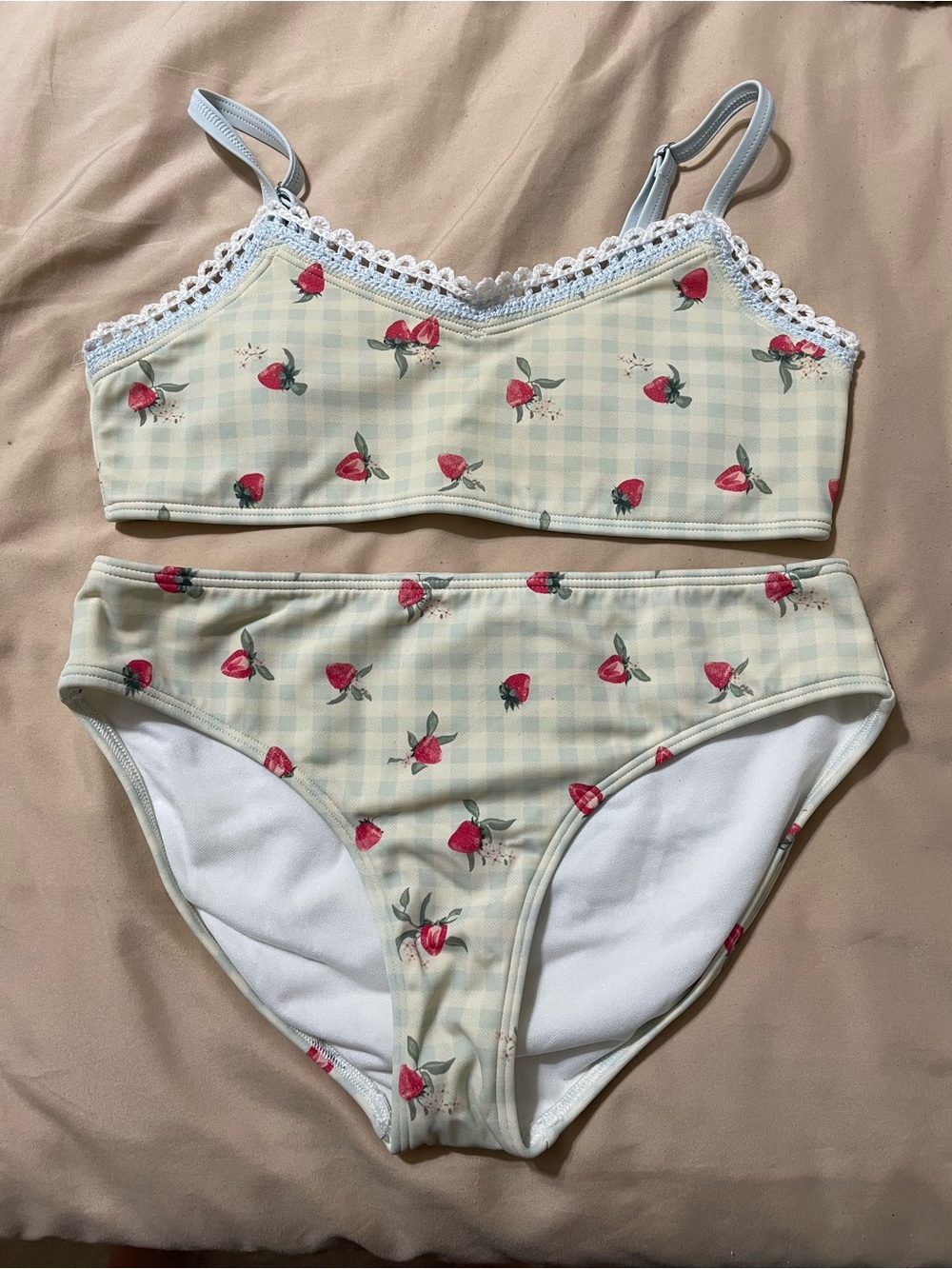 abercrombie kids Light Blue Gingham Strawberry Bralette & Brief Set